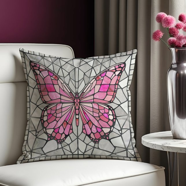 Coussin Mosaïque de papillon - Conte de fées rose et gris (Créateur téléchargé)