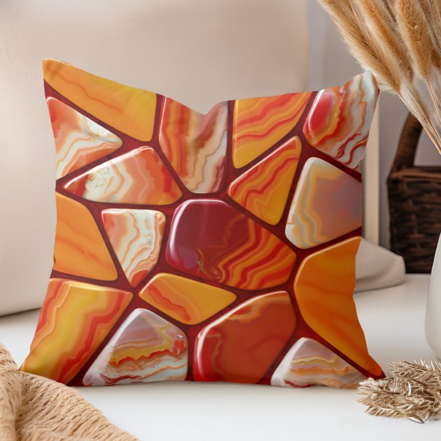 Coussin Mosaïque de pierres d'agate rouge et jaune (Créateur téléchargé)