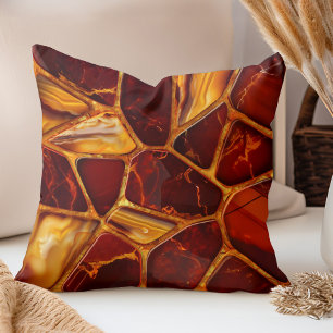 Coussin Mosaïque de pierres d'agate rouge et jaune
