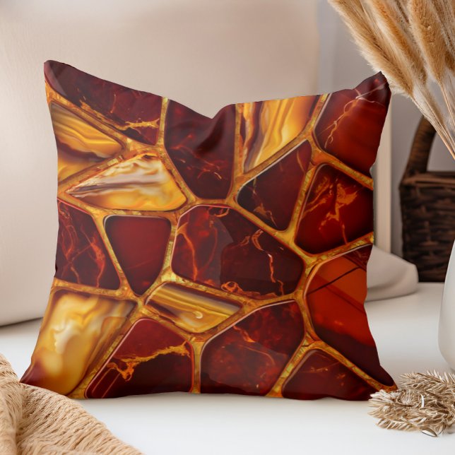 Coussin Mosaïque de pierres d'agate rouge et jaune (Créateur téléchargé)