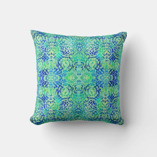 Coussin Mosaïque de turquoise de mandala (Recto)