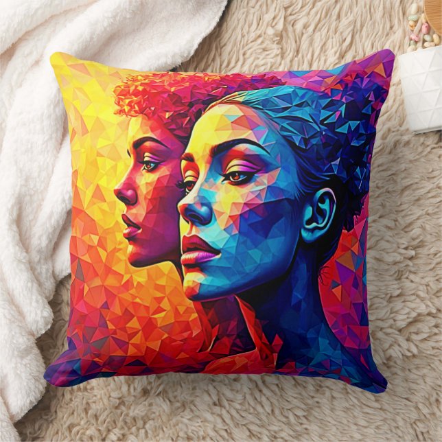 Coussin Mosaïque de visages vibrants Impression abstraite (Couverture)