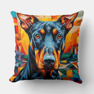 Coussin 🐶 Mosaïque Doberman Style d'Art Domestique Fort �
