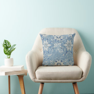 Coussin mosaïque florale bleue