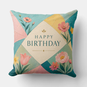 Coussin Mosaique florale géométrique d'anniversaire