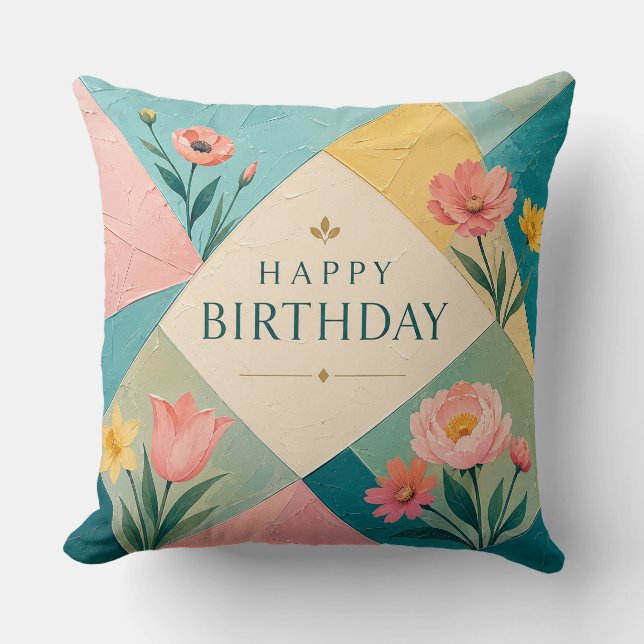 Coussin Mosaique florale géométrique d'anniversaire (Recto)