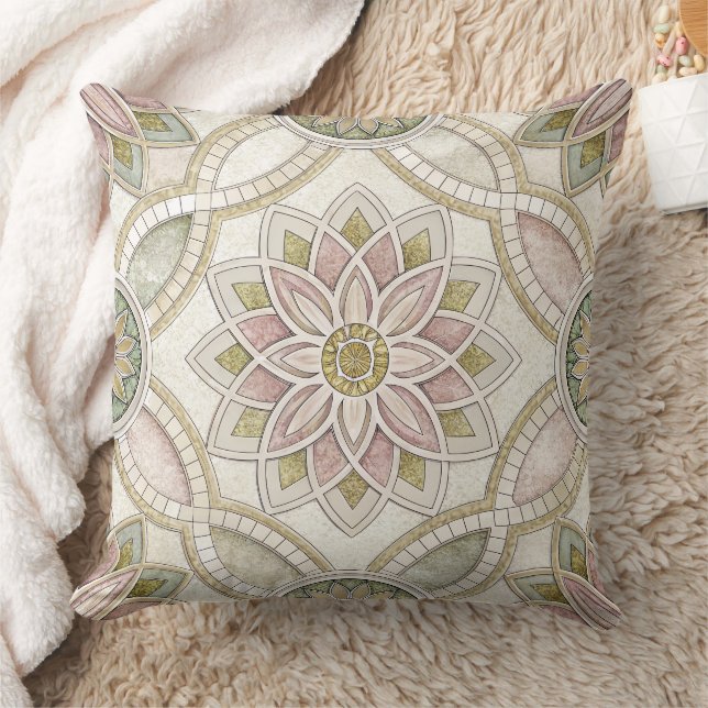 Coussin Mosaïque Florale Opalescente Pastel - Mandala (Couverture)