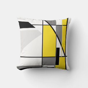 Coussin Mosaïque géométrique Abstraite jaune gris blanc