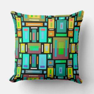 Coussin Mosaïque Géométrique Bleu Vert Jaune