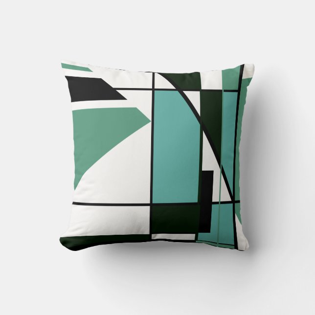 Coussin Mosaïque géométrique d'art Abstrait en vert blanc  (Recto)