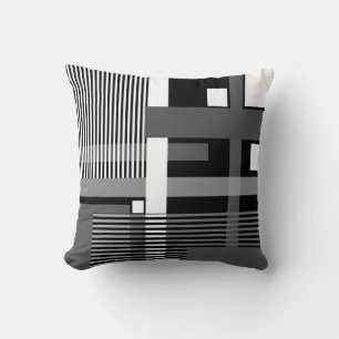 Coussin mosaïque géométrique minimaliste en noir blanc gri