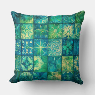 Coussin Mosaïque géométrique vintage bleu vert