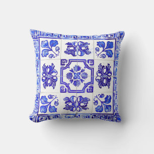 Coussin Mosaïque grecque : Cobalt et blanc