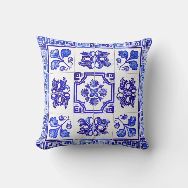Coussin Mosaïque grecque : Cobalt et blanc (Recto)