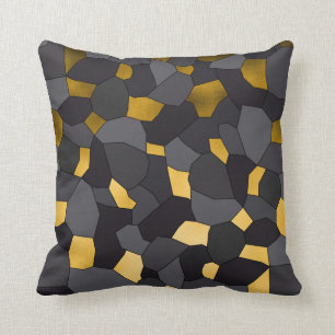 Coussin Mosaïque grise et noire d'or élégant élégant