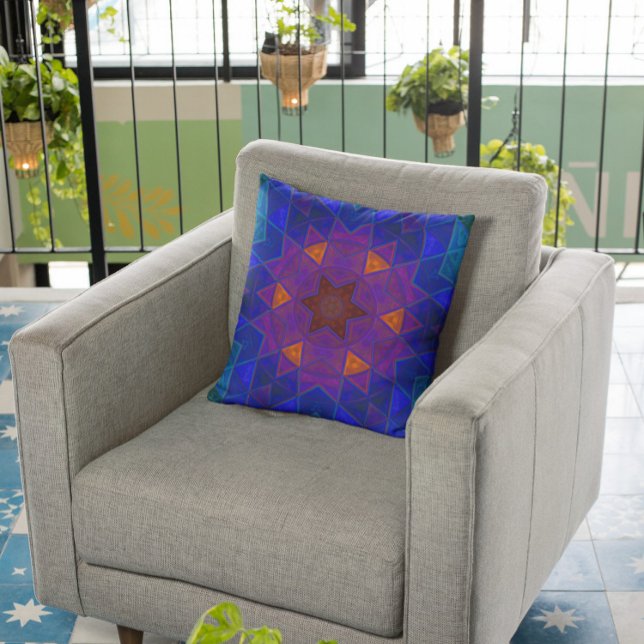 Coussin Mosaïque Kaleidoscope Fleur rose bleu et jaune (Créateur téléchargé)