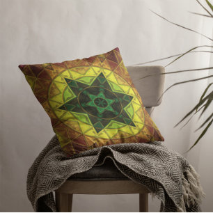 Coussin Mosaïque Kaleidoscope Fleur vert et jaune
