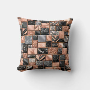 Coussin Mosaïque Marbre Noir Or Rose