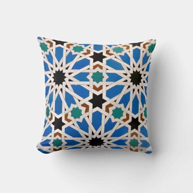 Coussin Mosaïque marocaine bleue lumineuse (Recto)