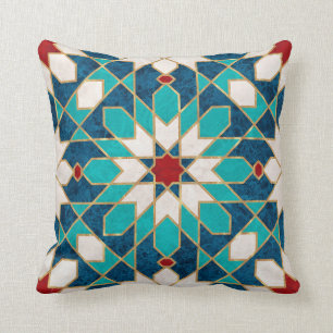 Coussin Mosaïque marocaine de marbre blanc Turquoise bleu