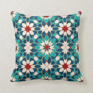Coussin Mosaïque marocaine de marbre blanc Turquoise bleu