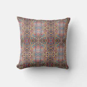 Coussin mosaïque marocaine or rouge turquoise art géométri