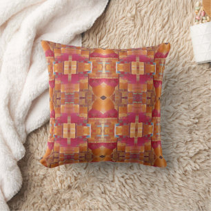 Coussin Mosaïque marocaine rose or abstrait art géométriqu