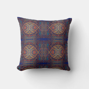 Coussin mosaïque marocaine rouge or turquoise art géométri
