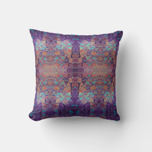 Coussin mosaïque marocaine rouge violet turquoise art géom