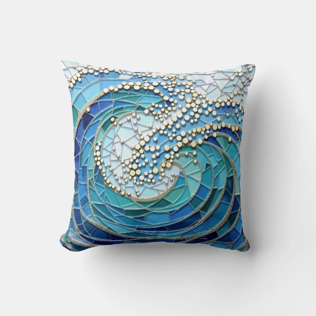 Coussin Mosaïque Mer de Vagues (Recto)