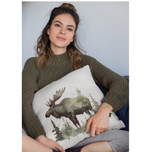 Coussin Mossy Moose Wildlife Portrait