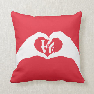 Coussin Mot d'AMOUR et geste de main graphiques de coeur