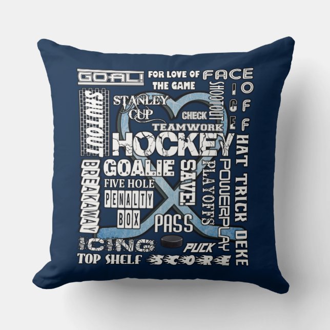 Coussin Mot de Hockey Coeur Bleu Ice Logo Blanc 2 (Recto)