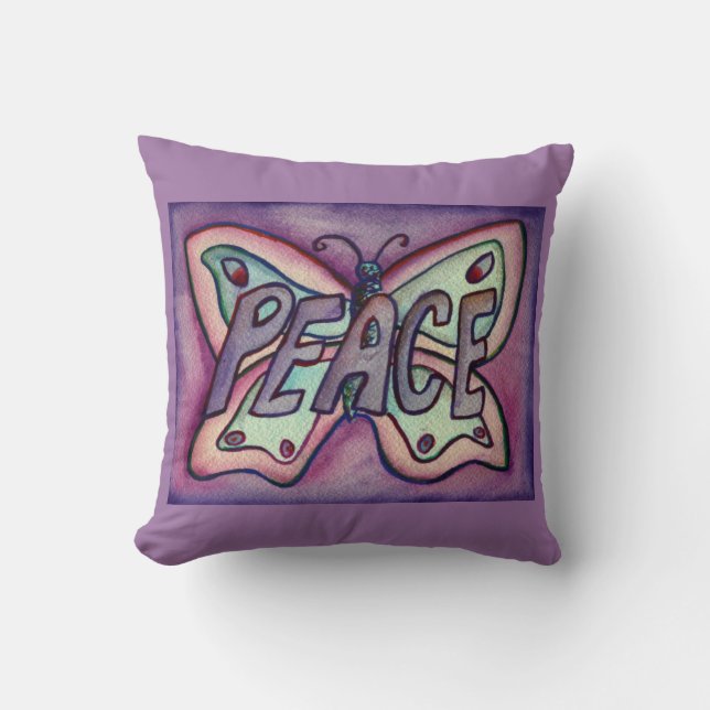 Coussin Mot de paix Papillon pourpre Accent Jeu d'oreiller (Recto)
