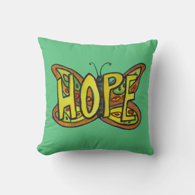 Coussin Mot d'espoir Art Vert Papillon Accent Jeu d'oreill (Recto)