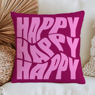 Coussin Mot joyeux dans des polices groovy gaies dopamine