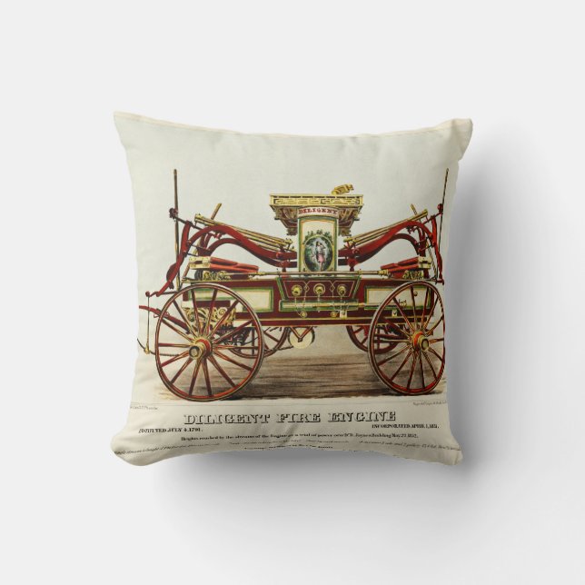 Coussin Moteur d'incendie vintage diligent, 1852, restauré (Recto)