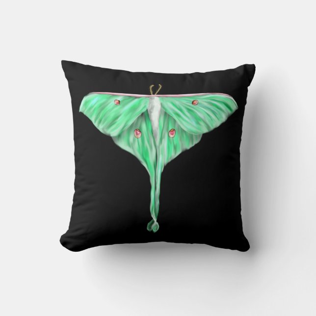 Coussin Moth lunaire verte illustrée (Recto)