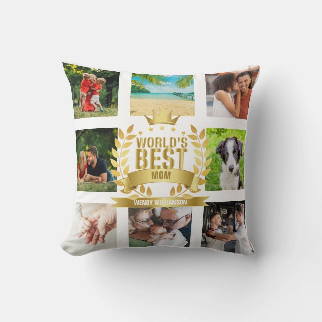 Coussin Mothers Day Worlds Best Mom Family Photo Collage (Recto)