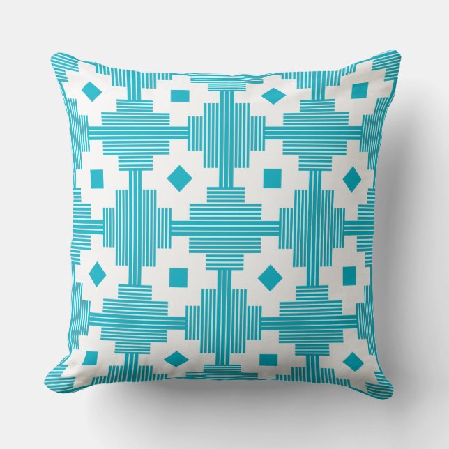 Coussin Motif 061214 - Blanc avec Aqua Blue 00b2ca (Recto)