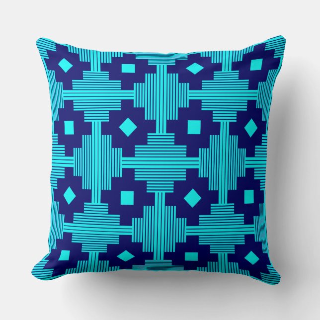 Coussin Motif 061214 - Cyan avec Deep Navy (Recto)