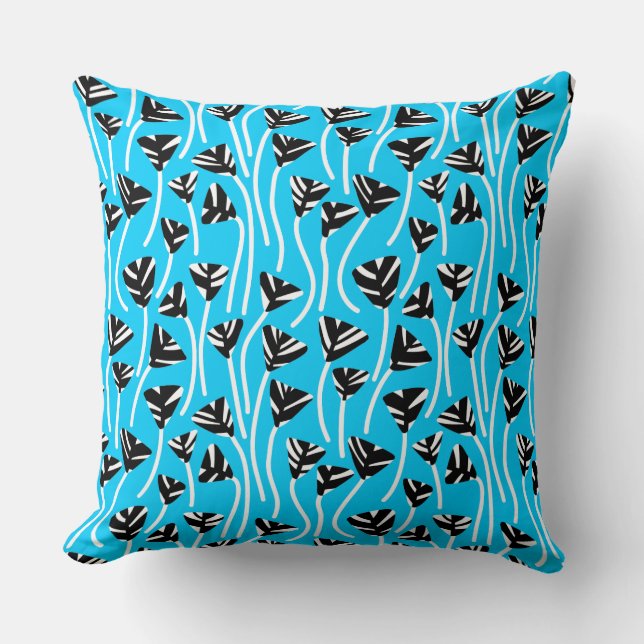 Coussin Motif 210121 -  Noir, Blanc et Bleu Ciel (Recto)