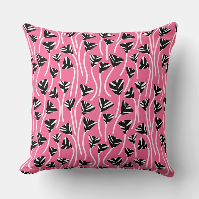 Coussin Motif 210121 - Noir, Blanc et Rose Profond (Recto)