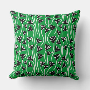 Coussin Motif 210121 - Noir, Blanc et Vert d'herbe