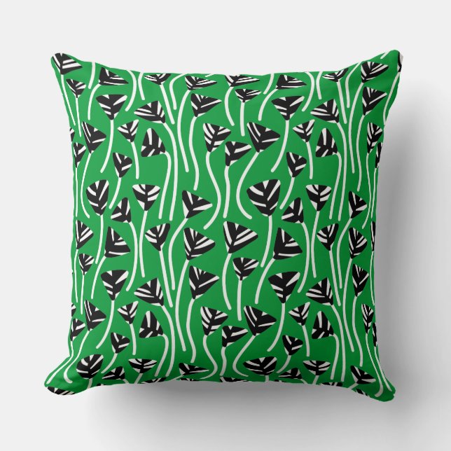 Coussin Motif 210121 - Noir, Blanc et Vert d'herbe (Recto)