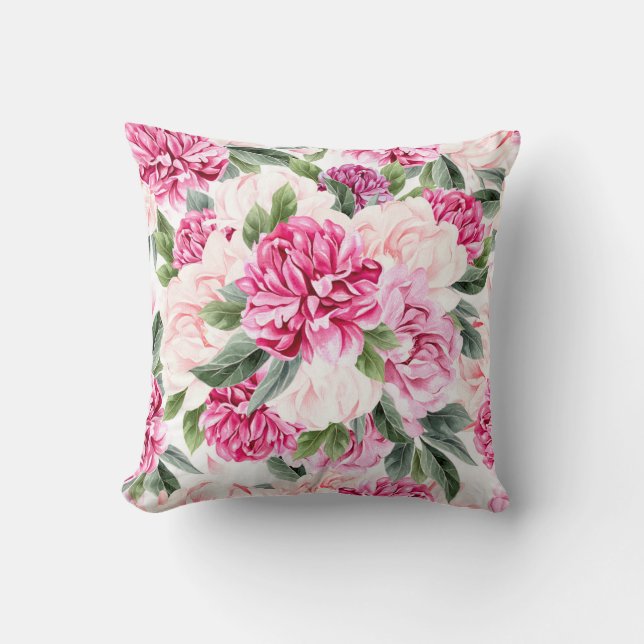 Coussin Motif 2 de pivoine d'aquarelle (Recto)