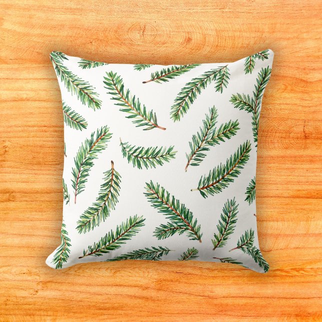 Coussin Motif à aquarelle de sapin de Douglas de la forêt  (Créateur téléchargé)