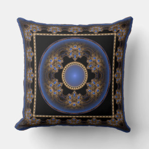 Coussin Motif à cadre fractal visuel bleu