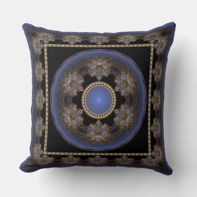 Coussin Motif à cadre fractal visuel bleu (Recto)
