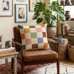 Coussin Motif à carreaux arc-en-ciel poussiéreux atténué